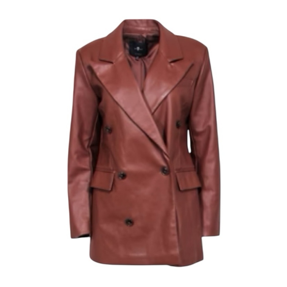 NWT 7 For All Mankind Brown Faux Leather Double Breasted Jacket - Size S